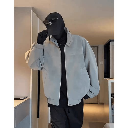 HN潮牌【现货扎染pu】秋季新款复古立领皮衣夹克宽松百搭情侣外套