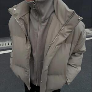 冬季新款美式棉衣男设计感假两件棉服宽松时尚百搭双层领情侣外套