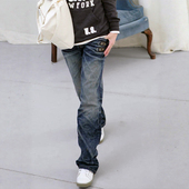 新款 男女复古做旧大码 宽松显瘦直筒牛仔裤 韩国LOLITA2026春季 长裤