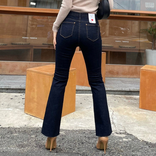 韩国HowLuk代购2025冬季女装原色复古高腰修身显瘦微喇牛仔裤长裤