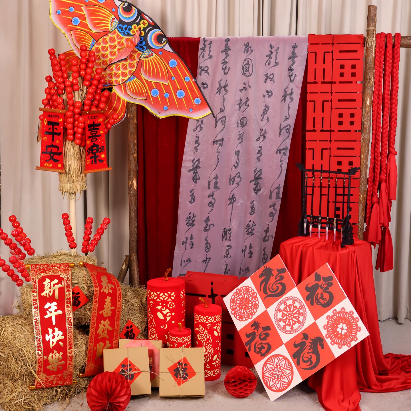 马年新年氛围感装饰布置红色布幔纱幔国风幼儿园环创背景布挂布,节庆用品/礼品,节日装扮用品,淘宝优惠券,粉丝福利购,淘宝优惠卷