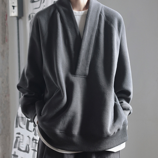 450克刷毛加绒款 衣疫 单层 石墨灰别致V领卫衣 插肩卫衣外套 白灰