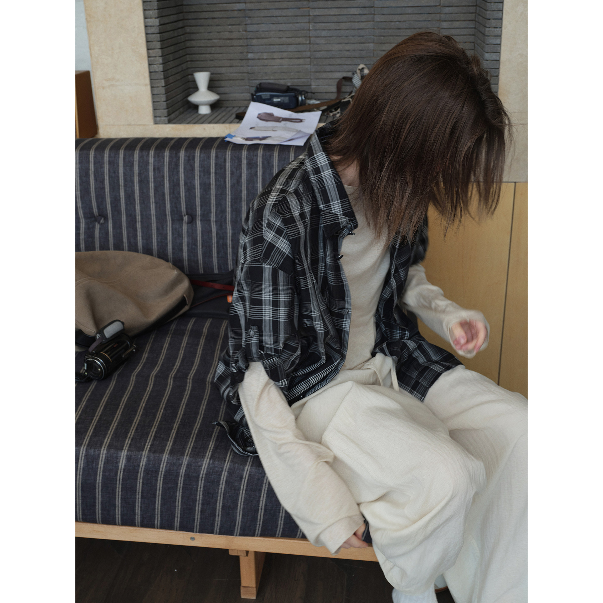 衣疫 日系复古格纹短袖衬衫 轻薄松弛感宽松休闲百搭慵懒男女衬衣