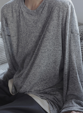 衣疫 麻灰色轻薄“纸片人儿”毛边打底衫长袖T恤