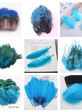 蓝色羽毛捕梦网diy手工材料鸡毛孔雀蓝彩色装饰配件羽毛diy材料
