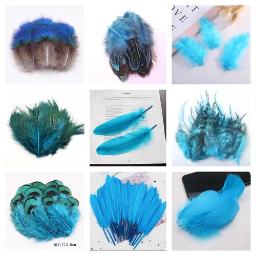 蓝色羽毛捕梦网diy手工材料鸡毛孔雀蓝彩色装饰配件羽毛diy材料