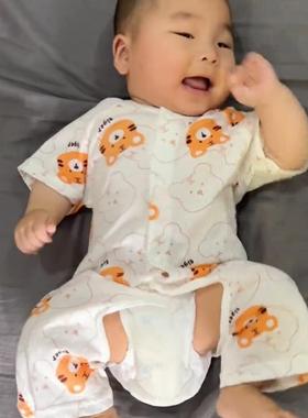婴儿开档连体衣服新生儿纯棉夏季空调房轻薄透气男女宝宝哈衣爬服