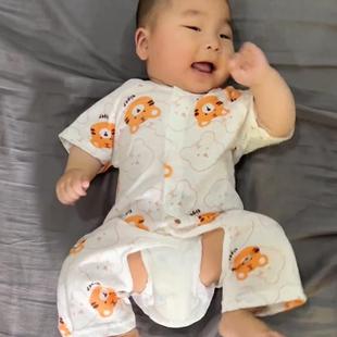 婴儿开档连体衣服新生儿纯棉夏季空调房轻薄透气男女宝宝哈衣爬服