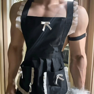 男生夜店酒吧男模特穿搭性感女仆围裙猛男肌肉服家用厨房做饭工作
