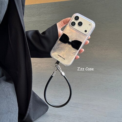 小众立体羽纱蝴蝶结手绳适用于苹果17promax手机壳新款iphone16个性15pro女款13硅胶14全包防摔软