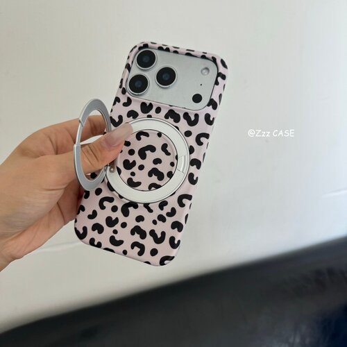韩系粉豹纹高级感360一体支架适用于17promax苹果15pro手机壳半包边iPhone17防摔保护套16promax个性创意16p