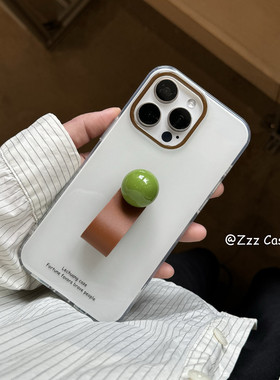 韩系小众高级感简约纯色白色底指环扣棕色小圆形适用苹果16/15Pro max手机壳iPhone14Pro新款13保护套