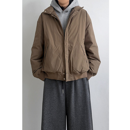 哈林顿立领羽绒服男女生90白鸭绒保暖纯色棉衣加厚情侣工装外套冬