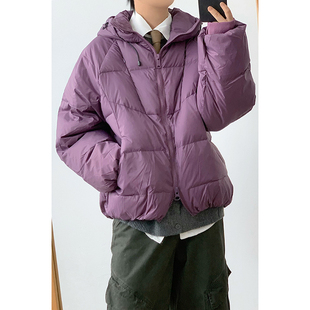 林弯弯美式双拉链轻量化排骨羽绒服连帽纯色保暖休闲棉衣外套男女