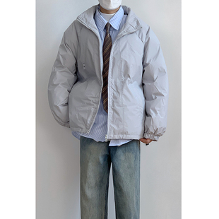 林弯弯冬季 立领宽松纯色棉服男女日系复古面包服休闲外套情侣棉衣