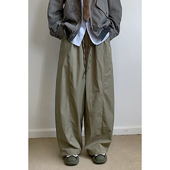 林弯弯复古日系松紧腰宽松弯刀休闲裤 男女春秋阔腿垂感拖地长裤 子