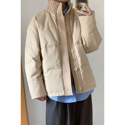 美拉德立领针织拼接羽绒服