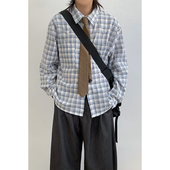 林弯弯春日系慵懒小清新宽松格子衬衫 男女生长袖 衬衣防晒外套学生