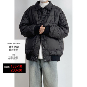 LES帅T林弯弯冬季短款工装羽绒服男女宽松白鸭绒加厚棉服情侣棉衣