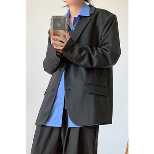 林弯弯春秋西装 外套男女韩国宽松设计感黑色垂感气质单西休闲西服