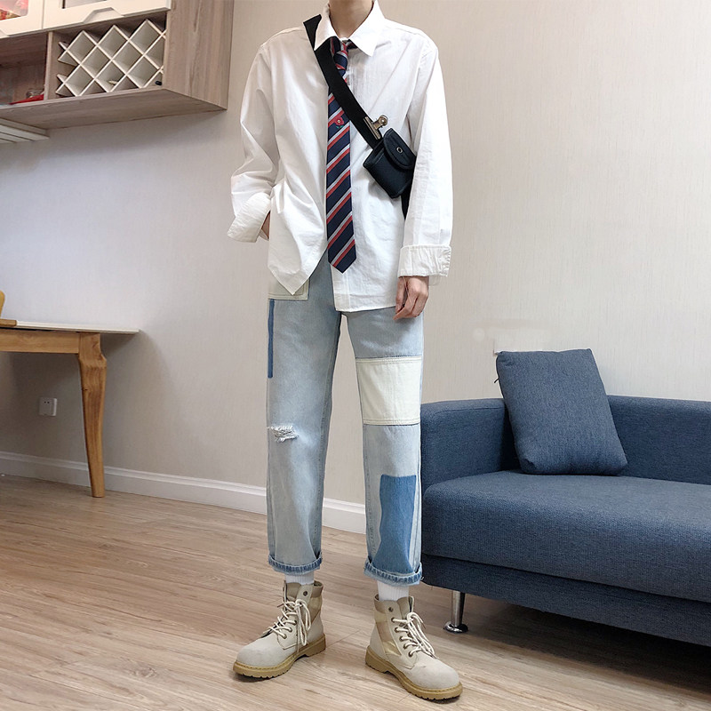 LES帅T林弯弯秋季白色衬衫男长袖修身基础款韩国纯色衬衣外套男生_虎窝淘