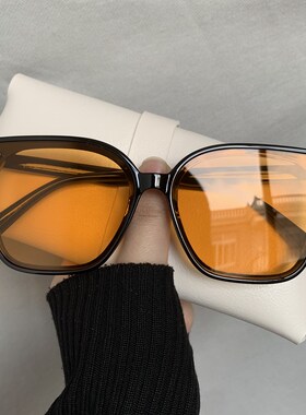 大框方形橘色太阳眼镜韩版时尚ins茶色墨镜大脸显瘦防紫外线男女