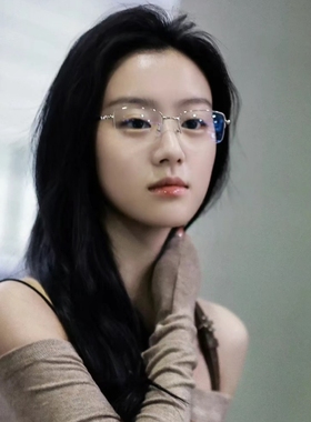 银色半框金丝近视眼镜女辣妹Y2K可配度数高级感斯文平光镜小脸男