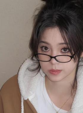 复古椭圆小框近视眼镜女日系素颜装饰凹造型书呆子摩登红色防蓝光