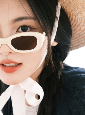 复古方形椭圆白色墨镜小脸拍照女