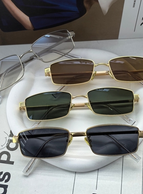 港风长方形小框帅气茶色嘻哈墨镜