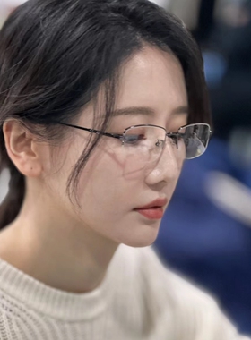 枪灰色半框长方形眼镜理工男可配度数超轻斯文败类文艺百搭平光镜