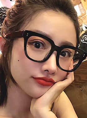 抖音雪梨韩国复古黑色粗框眼镜男圆脸方形平光近视素颜装饰显瘦女