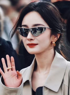 欧美金属白水银猫眼墨镜女千禧年高级感小脸街拍太阳眼镜男凹造型