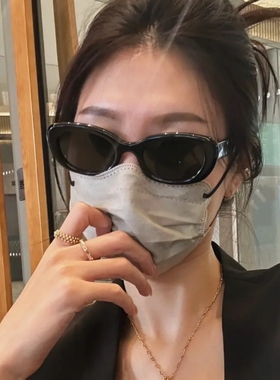 韩版新款方椭圆黑色墨镜女潮个性时尚凹造型辣妹太阳眼镜圆脸遮阳