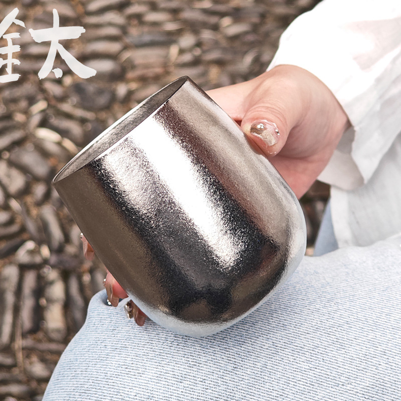 户外纯钛茶水杯露营旅行随手杯炫彩冰花鹅蛋杯咖啡杯女高颜值水杯