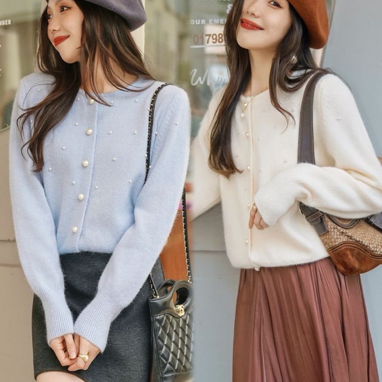 JUNJUN珍珠兔毛毛衣，满天繁星小灯泡～法式浪漫外套