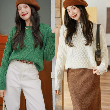 JUNJUN麻花毛衣，经典永不过时～文艺复百搭实穿100羊毛毛衣