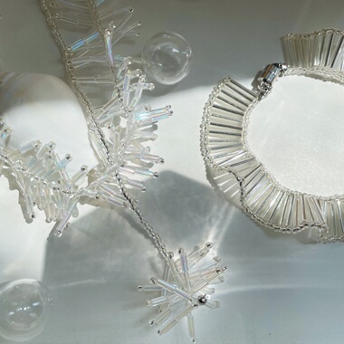 MISSU 夏日花火白色烟花贝壳蝴蝶结灌银米珠项链