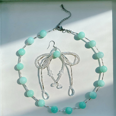 MISSU 薄荷曼波清新薄荷绿天河石水晶螺旋管珠项链