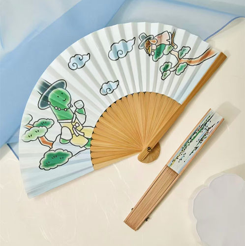 韩国Joguman studio韩服经典小恐龙腊肠限定周边夏日折叠扇子
