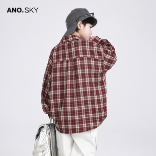 韩国AS品牌正品男童春秋洋气红色格子花衬衫2025新款儿童秋装套装