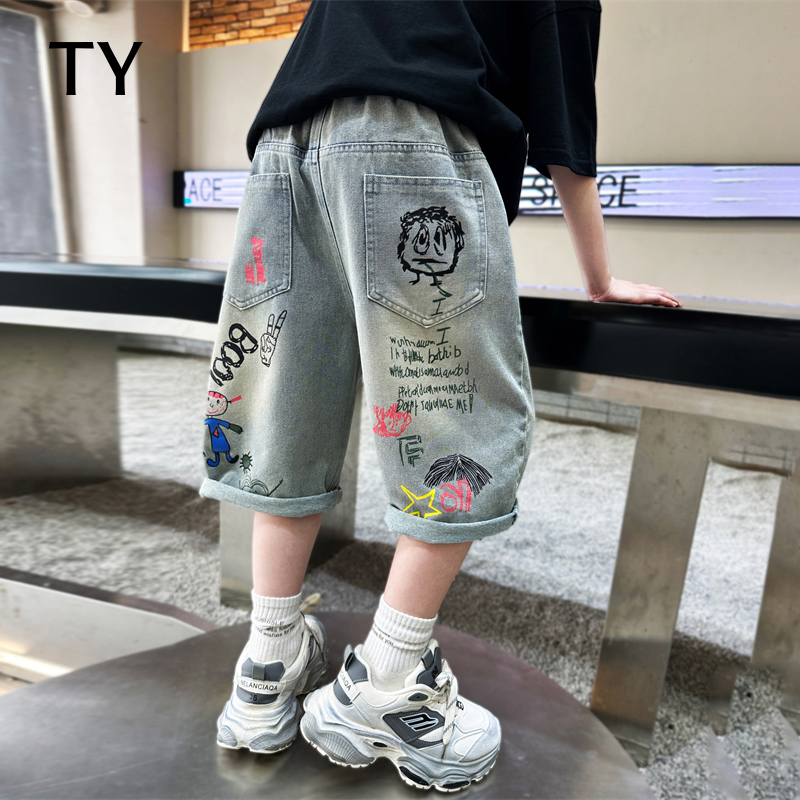 韩国TY童装潮牌男童牛仔短裤子夏季薄款儿童2025新款男孩七分中裤