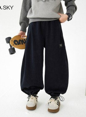 anothersky 男童秋冬宽松直筒加绒运动卫裤2025新款儿童加厚裤子