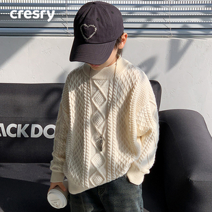 韩国CRESRY童装潮牌男童纯色毛衣秋冬2025新款儿童加厚针织打底衫