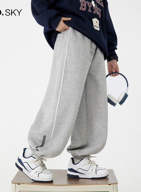 anothersky 男童冬装灰色加绒裤子2025新款儿童宽松运动束脚卫裤