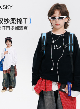 anothersky 儿童春秋装白色打底衫纯棉T恤2025新款男大童长袖上衣