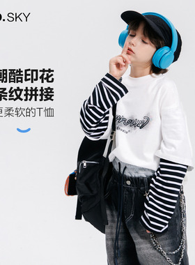 anothersky 男童春秋假两件纯棉t恤2025新款儿童宽松美式街头上衣