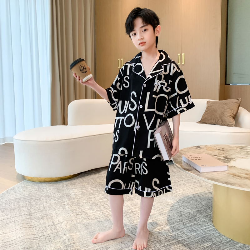 男童夏装2025新款冰丝睡衣家居服中大儿童装男孩莫代尔空调服套装