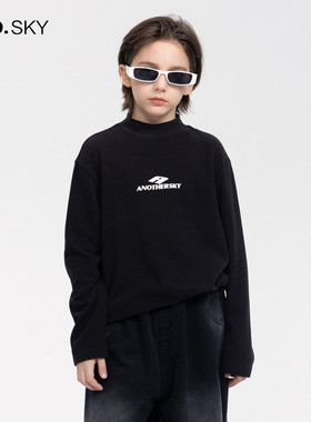 anothersky 男童秋冬黑色半高领德绒打底衫2025新款儿童加厚上衣