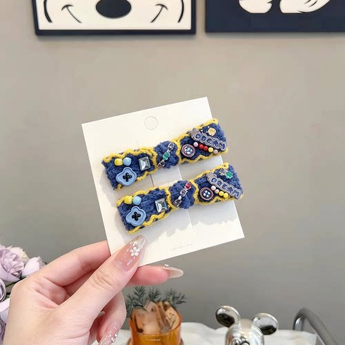 韩系毛线针织蝴蝶结发夹女新款百搭侧边夹高端刘海前额碎发夹头饰